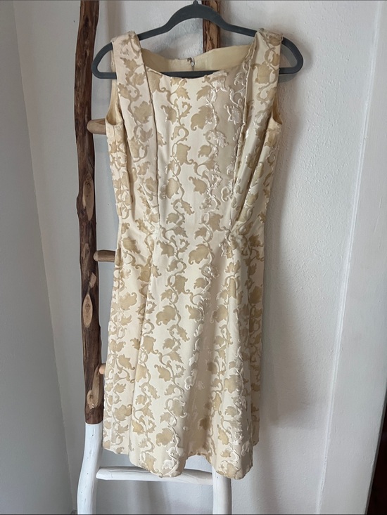 Vintage Dresses & Skirts - Vintage 1940s 50s Cream Velvet Brocade Sleeveless A-Line Mini Bridal Dress Small
